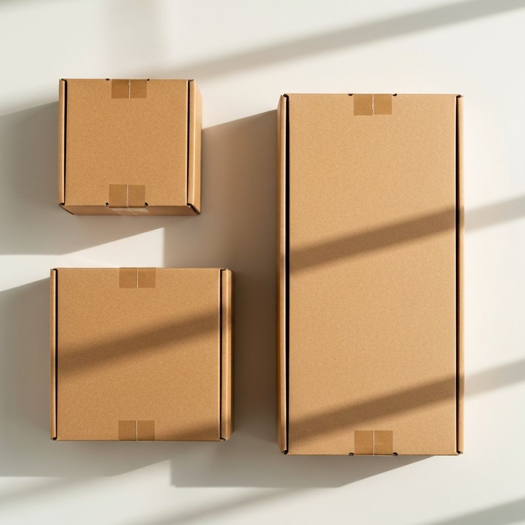 Verschiedene Kraftboxen in verschiedenen Grössen auf einem hellen Arbeitstisch arrangiert